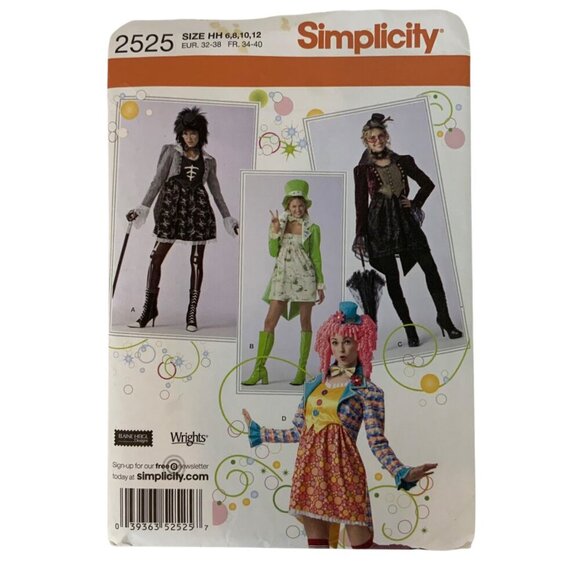 Simplicity 2525 Womens Costume Pattern Leprechaun Clown Steampunk Sizes 6-12 - Picture 1 of 3